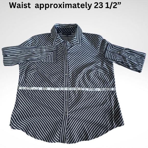 Jones New York Signature Woman Striped Long Sleeve Button Up with Collar Blouse - Picture 7 of 17